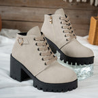Women's Beige Block Heel Ankle Boots