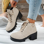 Women's Beige Block Heel Ankle Boots