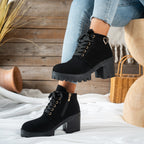 Women's Beige Block Heel Ankle Boots