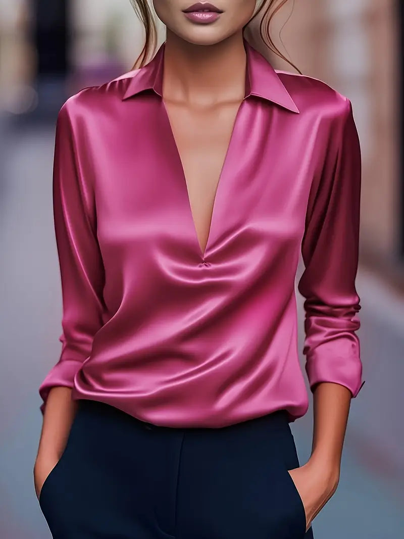 Women's Draped Collar Satin Top