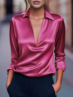 Women's Draped Collar Satin Top