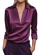 Women's Draped Collar Satin Top