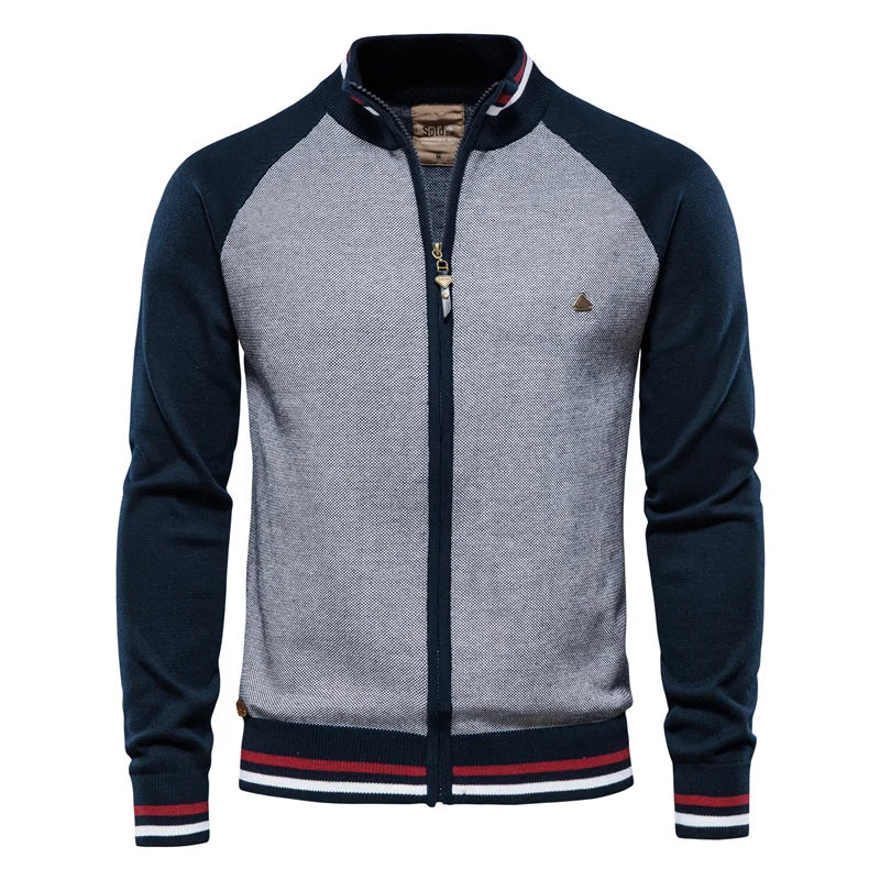 Men's Cotton Zip-Up Stand Collar Cardigan