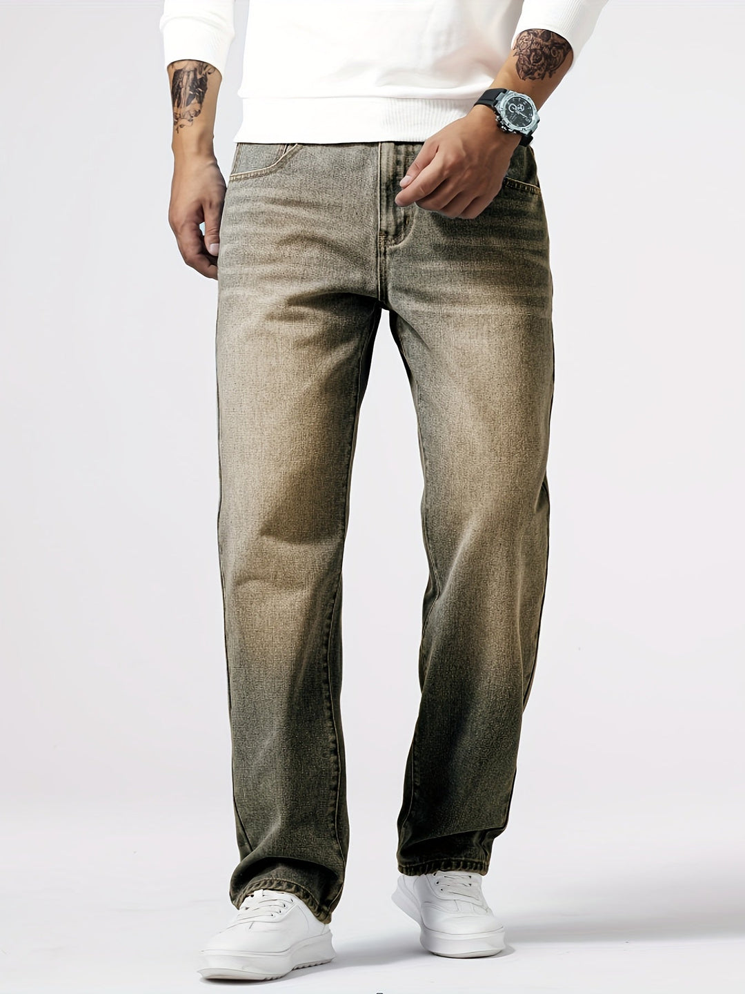 Men's Washed Straight Leg Denim