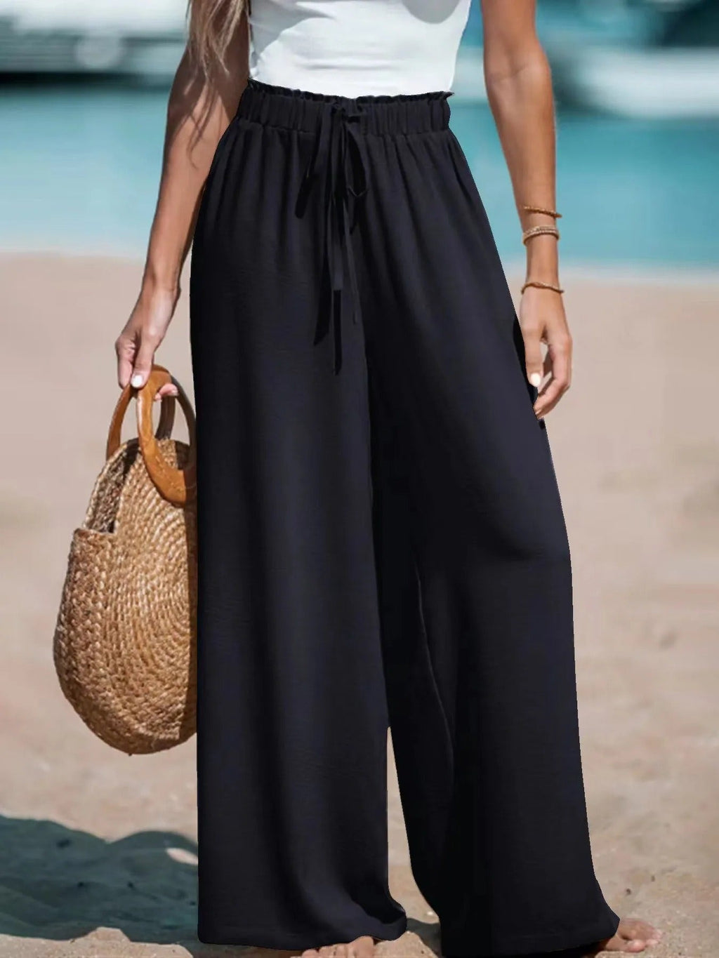 Women's Wide-Leg Tie-Waist Trousers