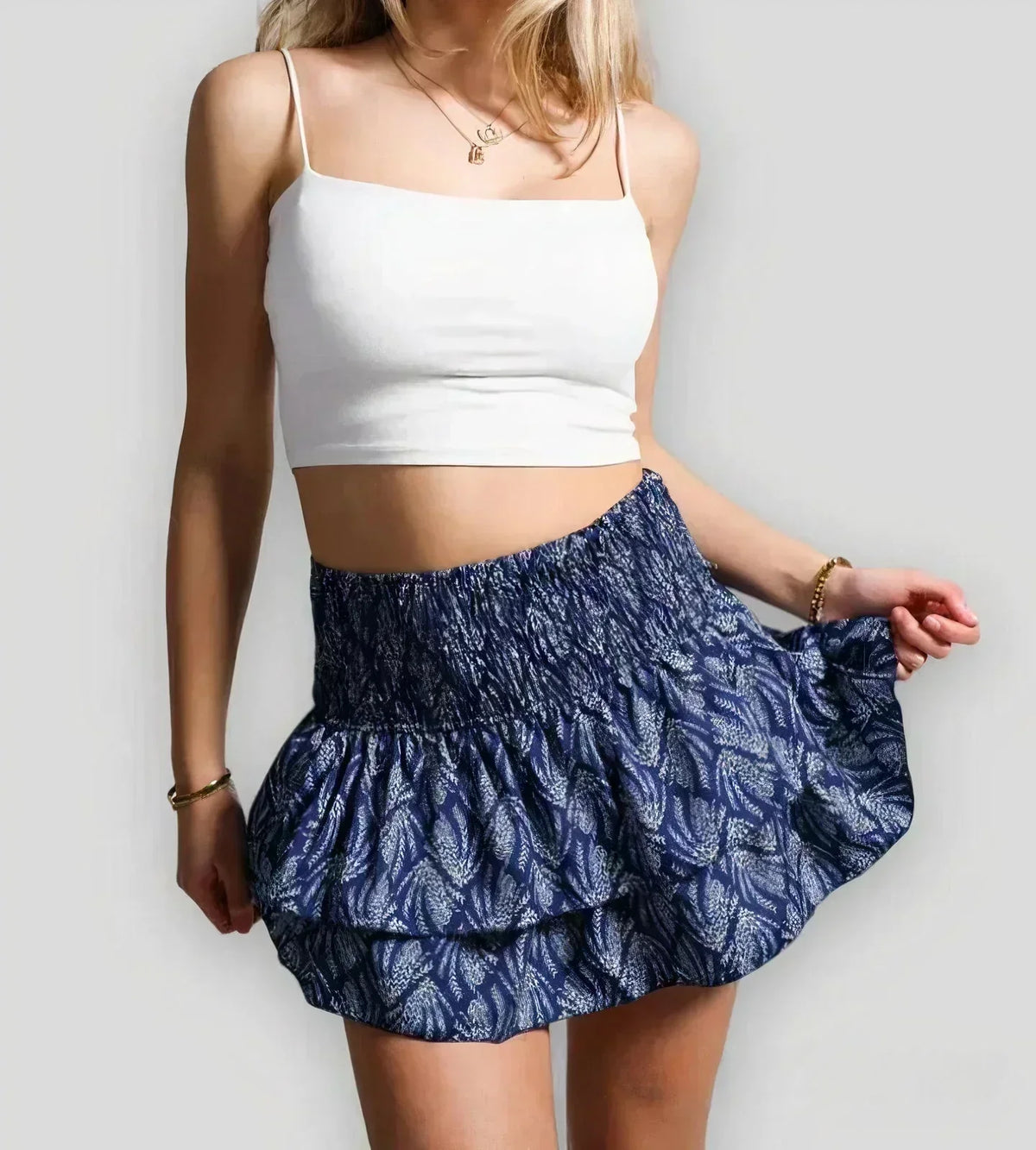 Women's Tiered Printed Ruffle Mini Skirt