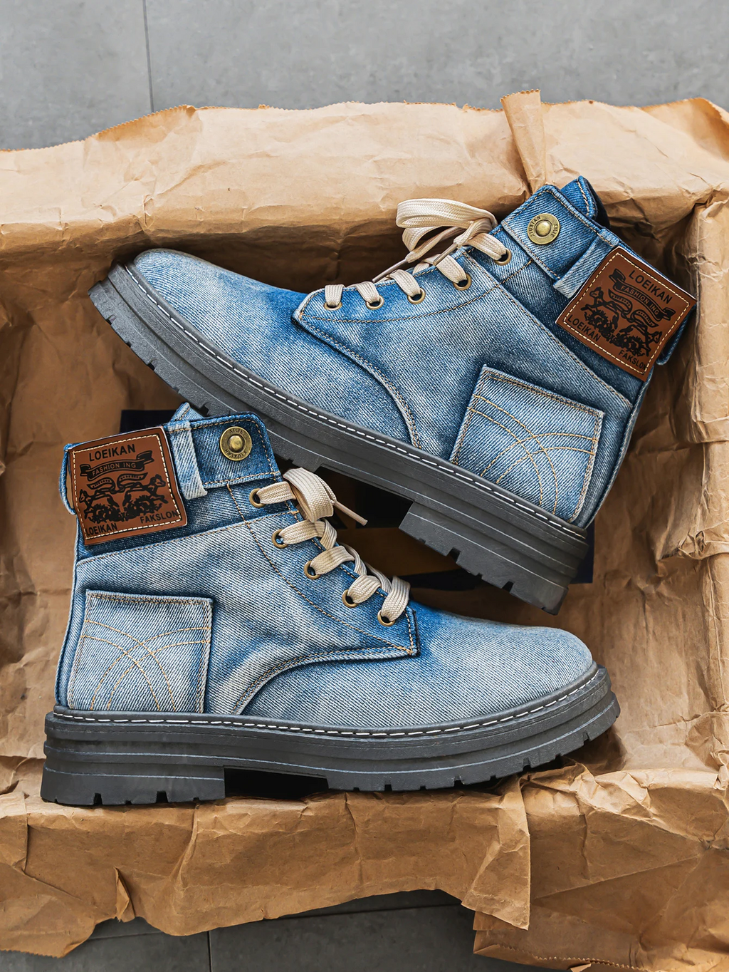 Men's Chunky Sole Denim Boots