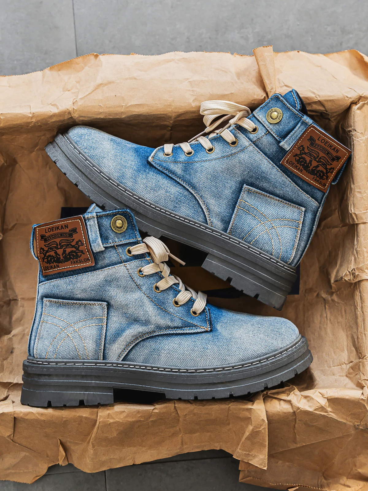 Men's Chunky Sole Denim Boots