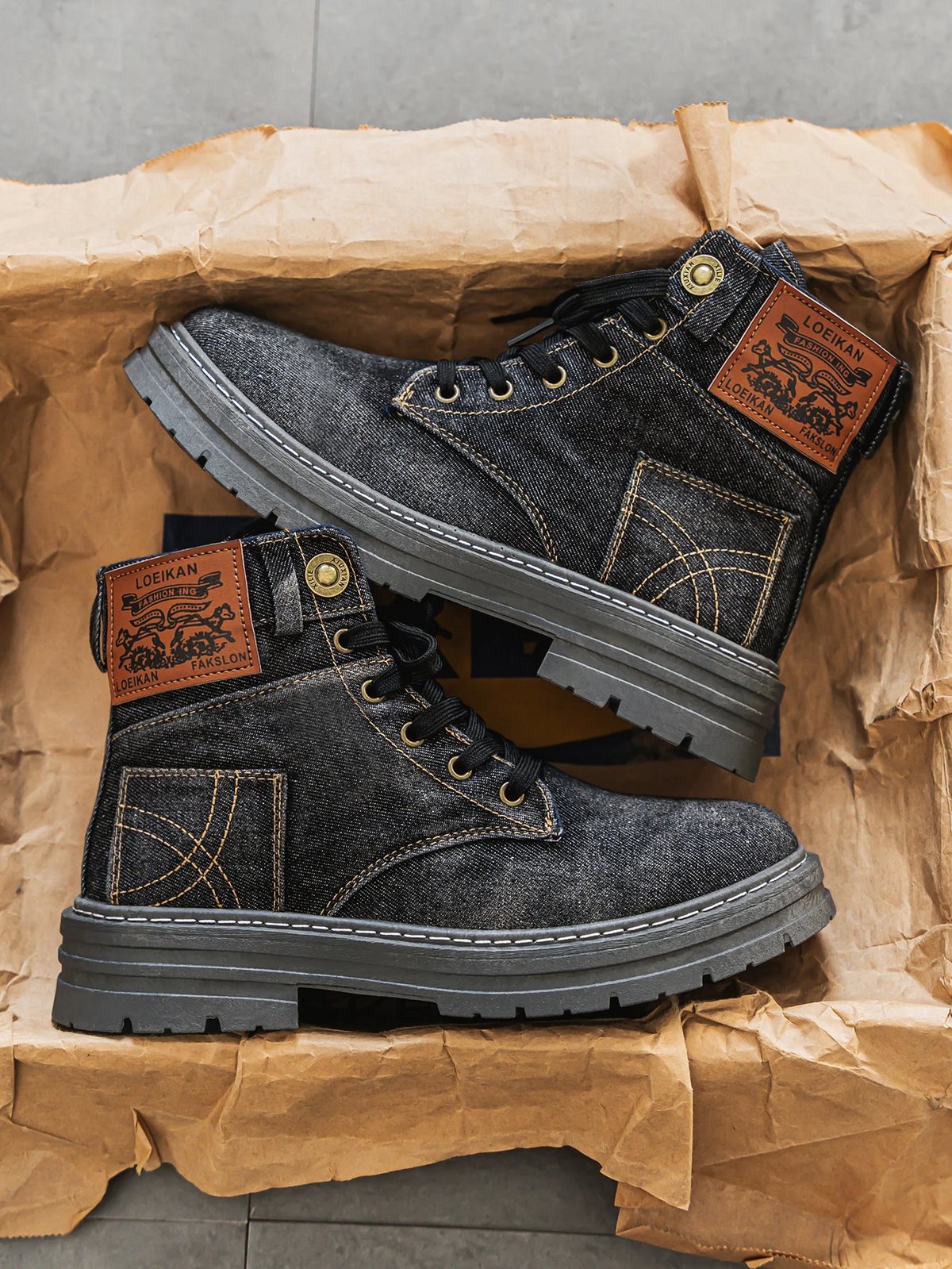 Men's Chunky Sole Denim Boots