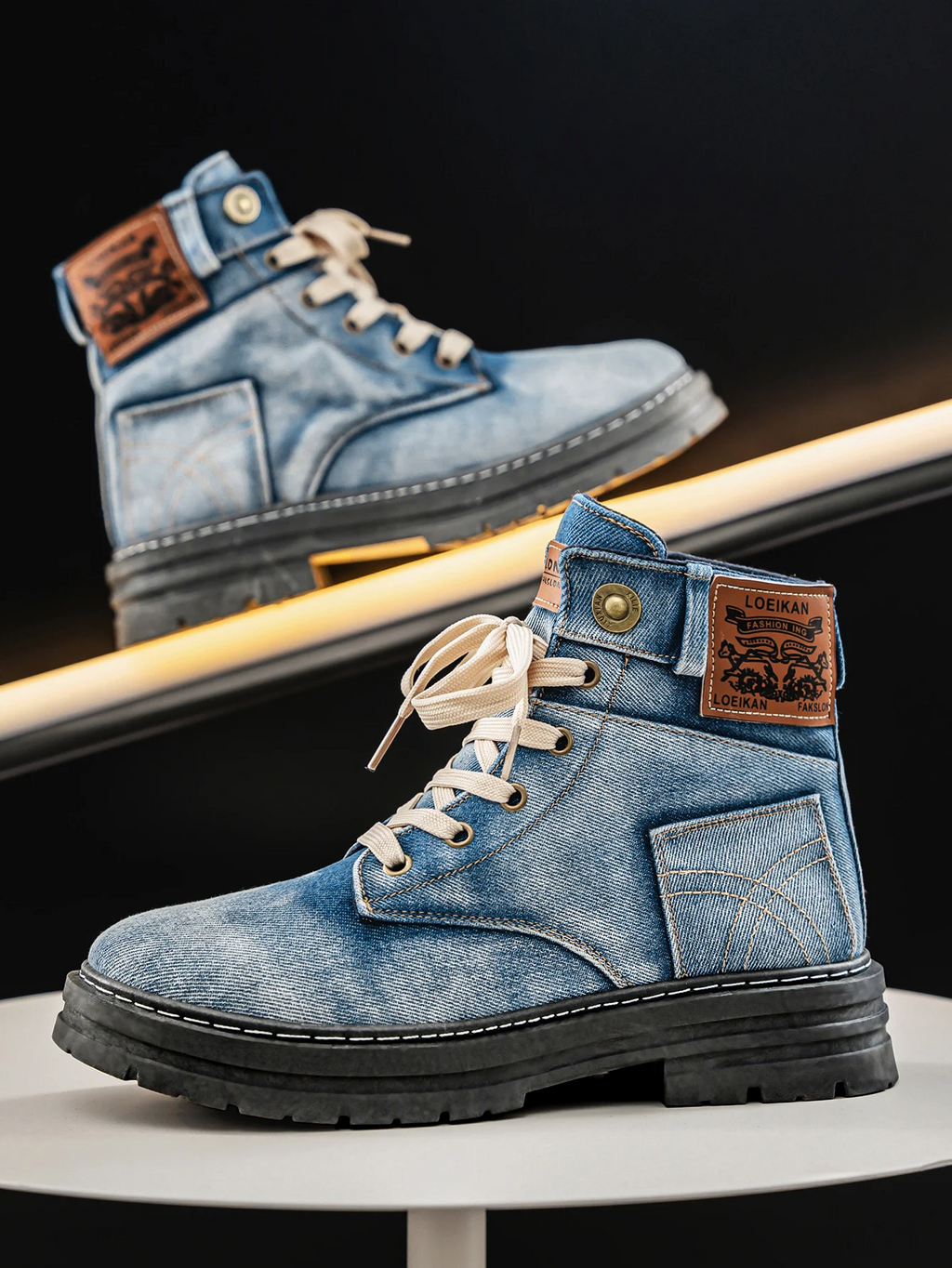 Men's Chunky Sole Denim Boots
