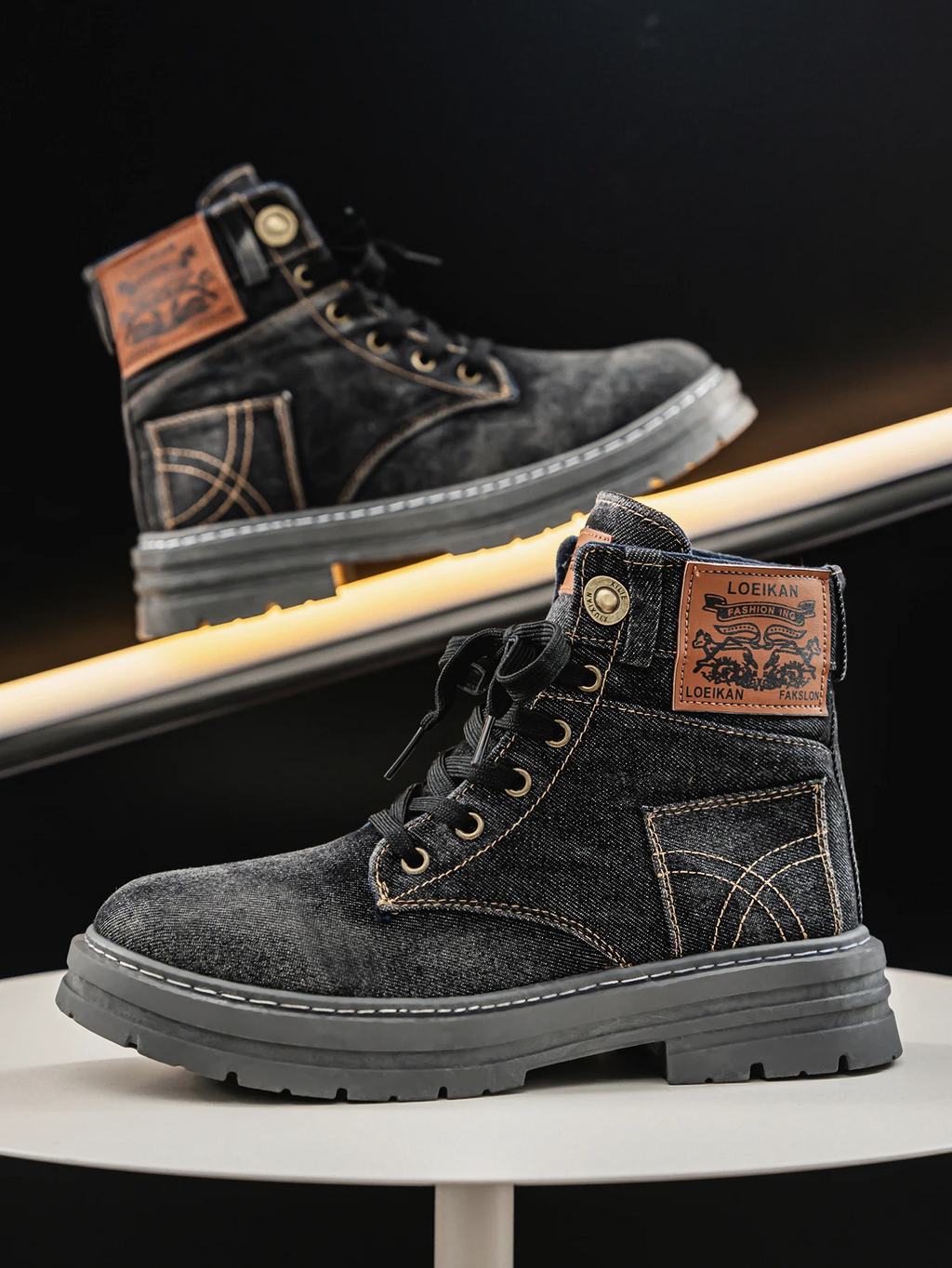 Men's Chunky Sole Denim Boots