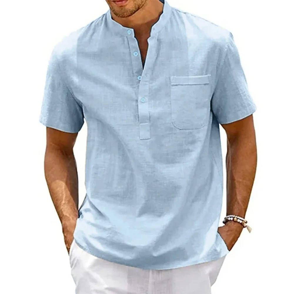 Men's Henley Band Collar Shirt