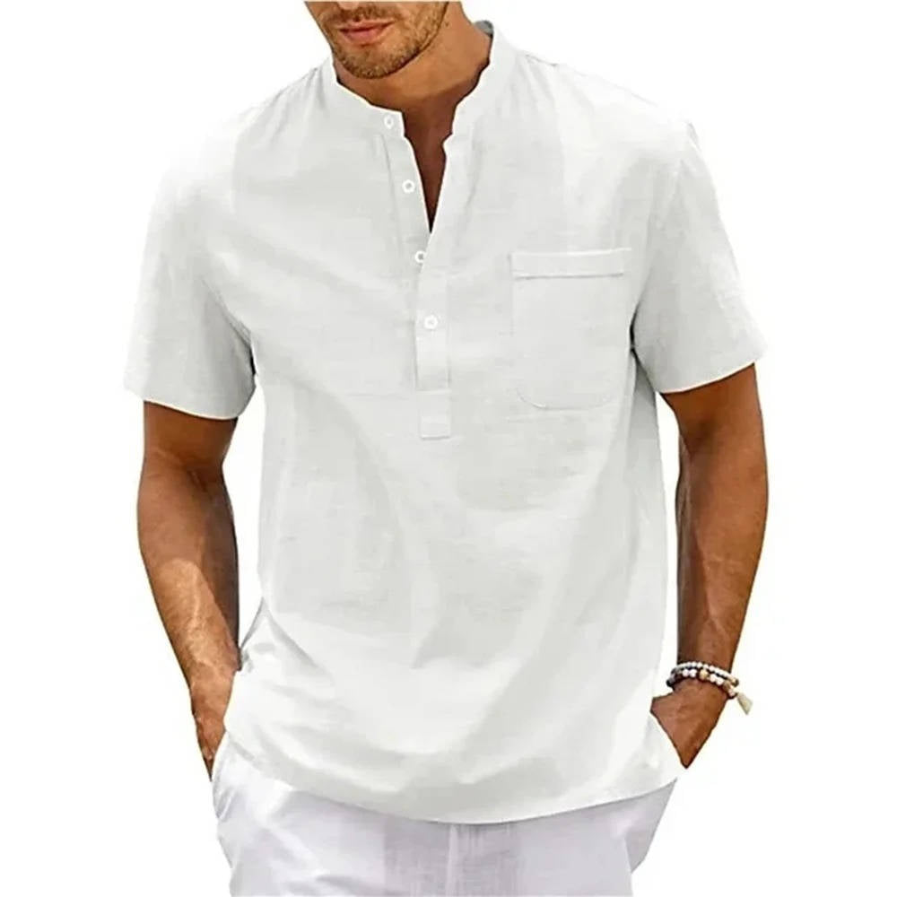 Men's Henley Band Collar Shirt