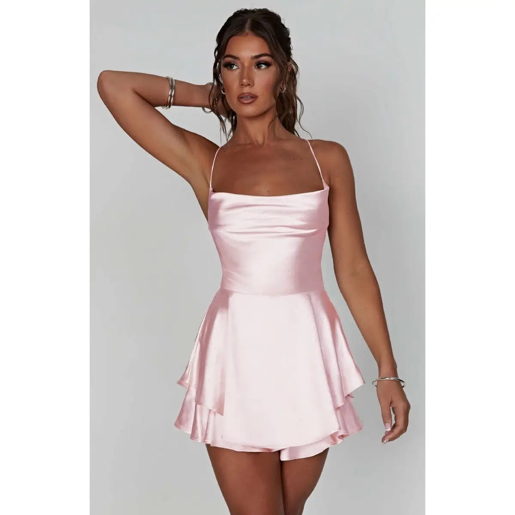 Women's Satin Pleated Mini Dress