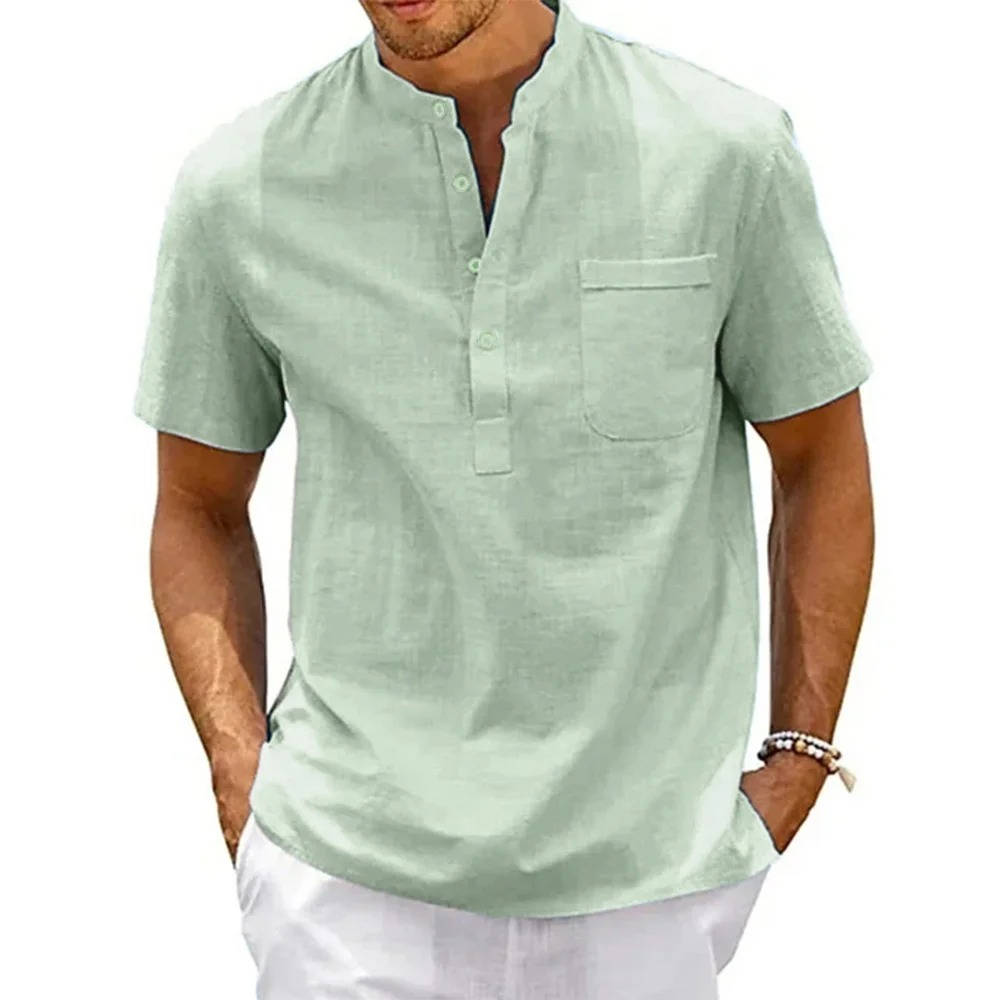 Men's Henley Band Collar Shirt