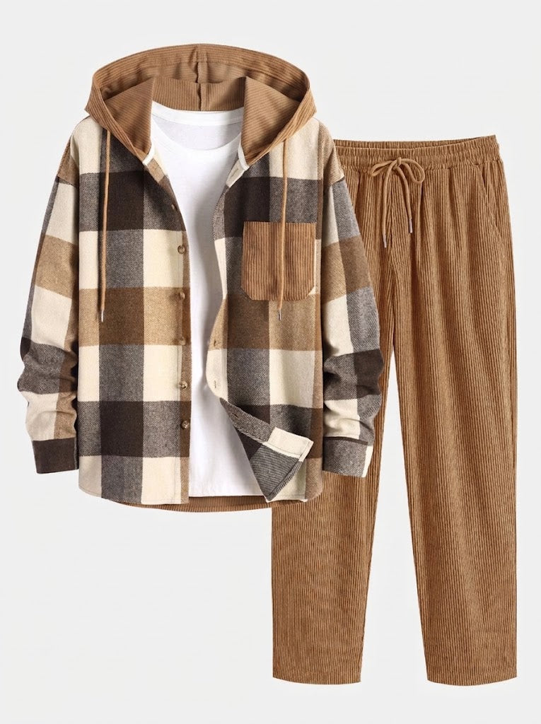 Men's Hooded Corduroy Trouser Set