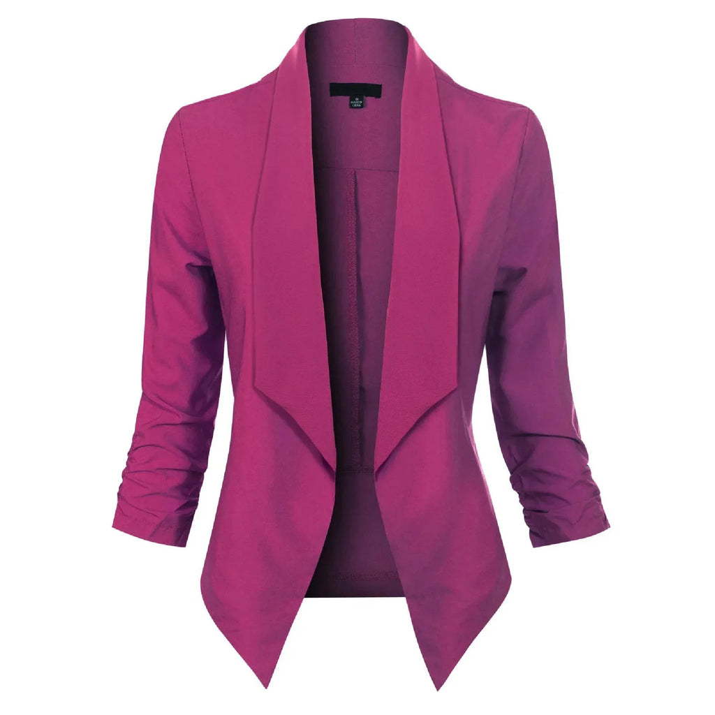 Women's Ruched-Sleeve Open-Front Blazer