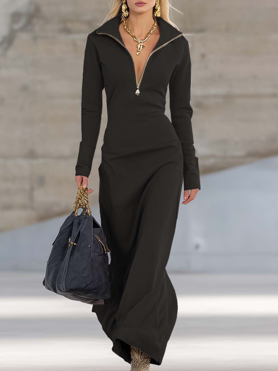 Women's Half-Zip Maxi Dress