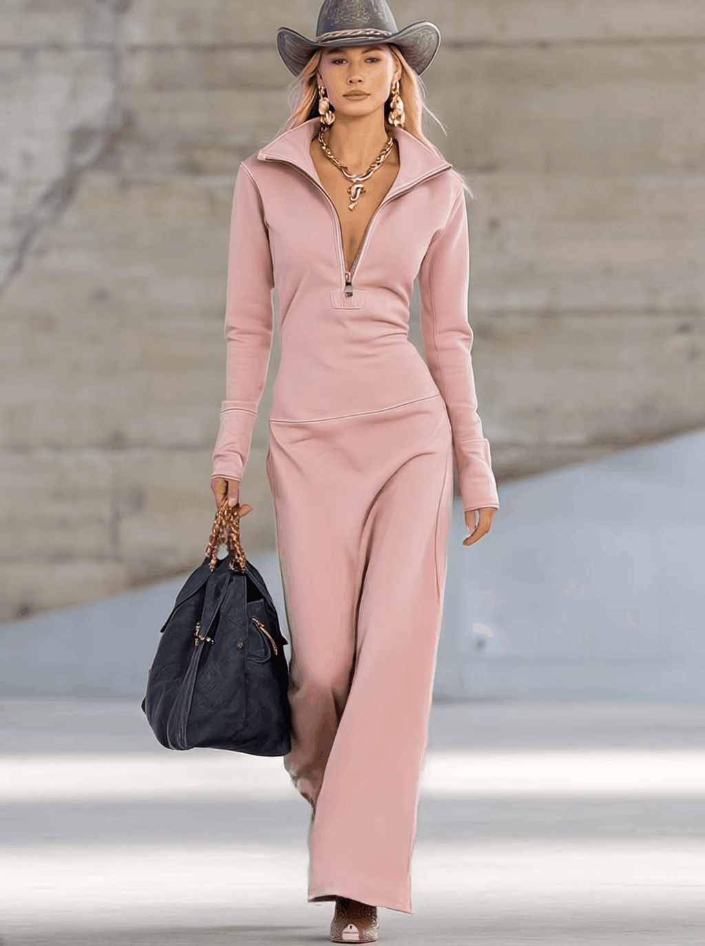 Women's Half-Zip Maxi Dress