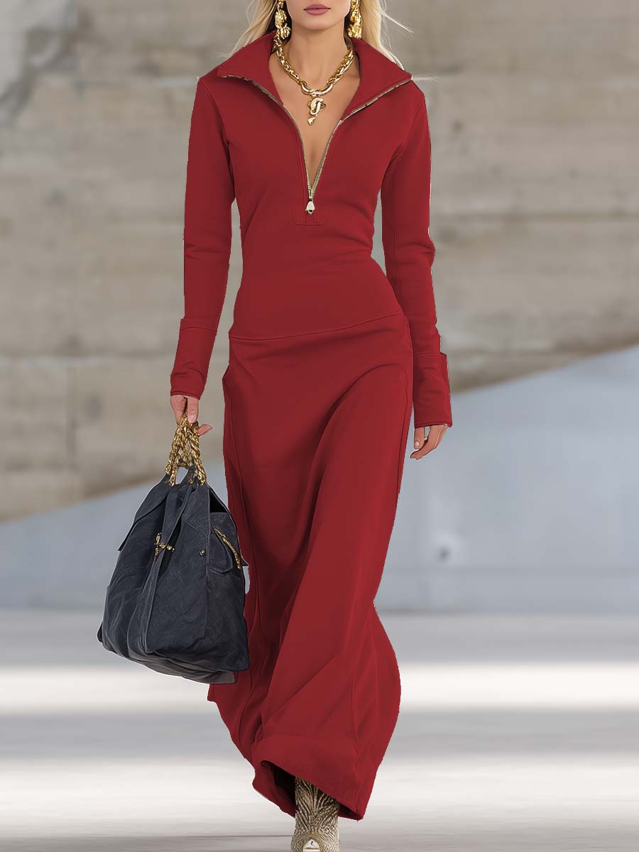 Women's Half-Zip Maxi Dress
