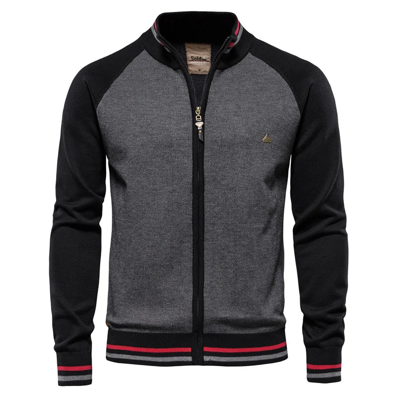 Men's Cotton Zip-Up Stand Collar Cardigan