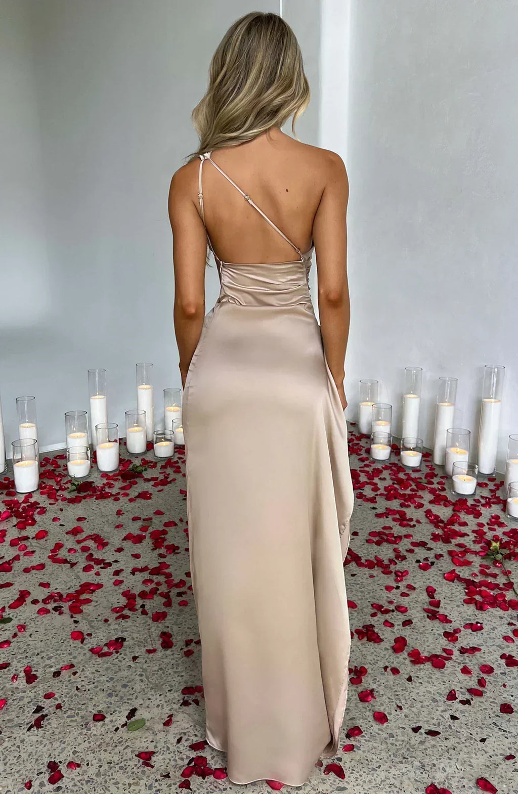 Women's Ruched One-Shoulder Maxi Dress