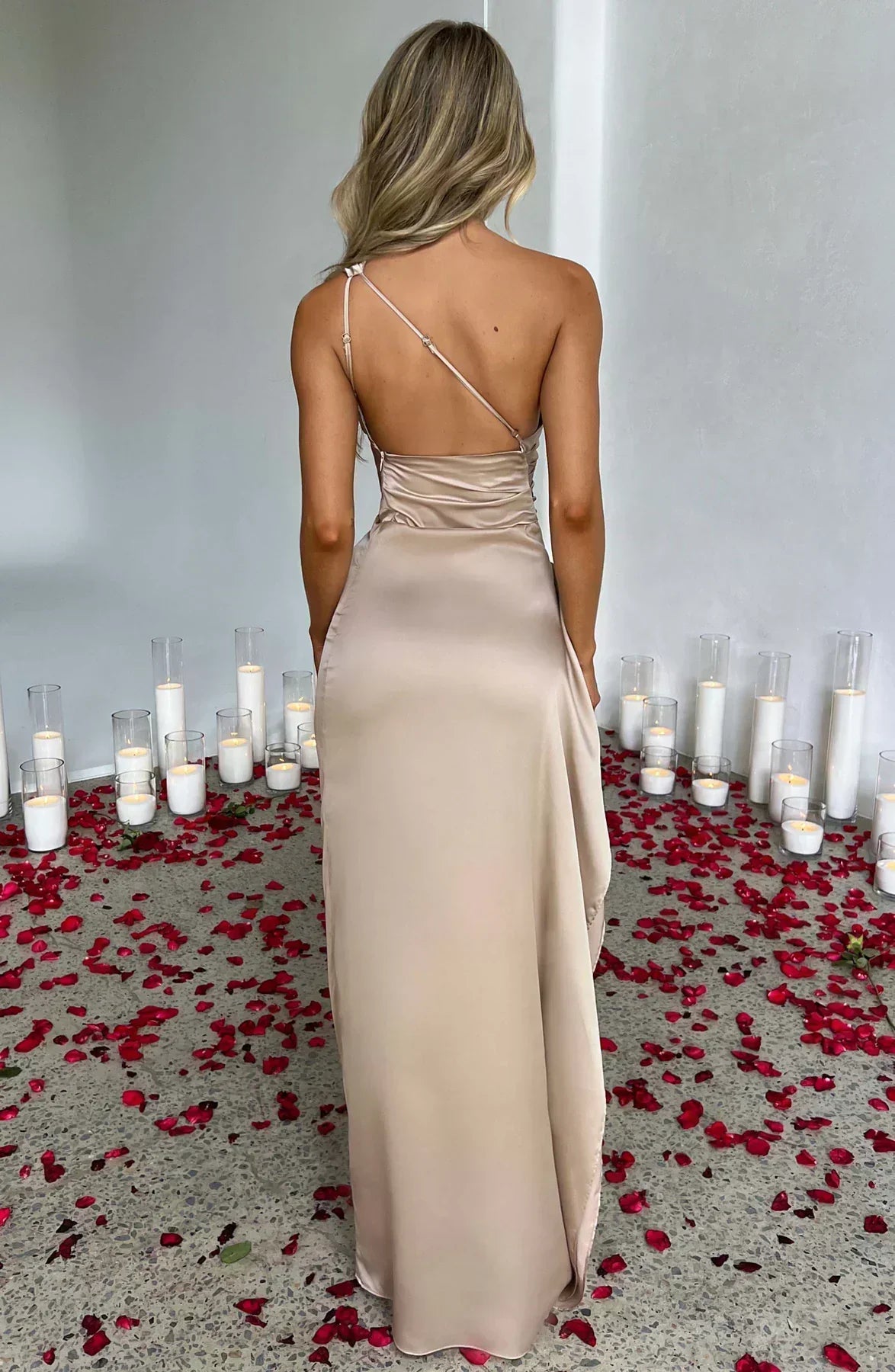 Women's Ruched One-Shoulder Maxi Dress