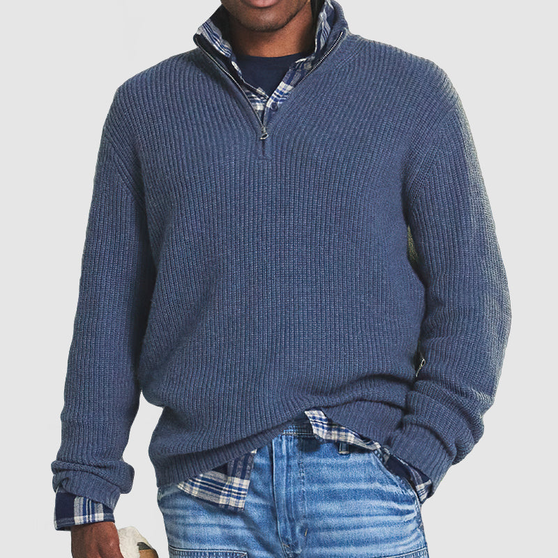 Men's Quarter Zip Ribbed Jumper