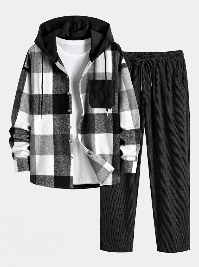 Men's Hooded Corduroy Trouser Set