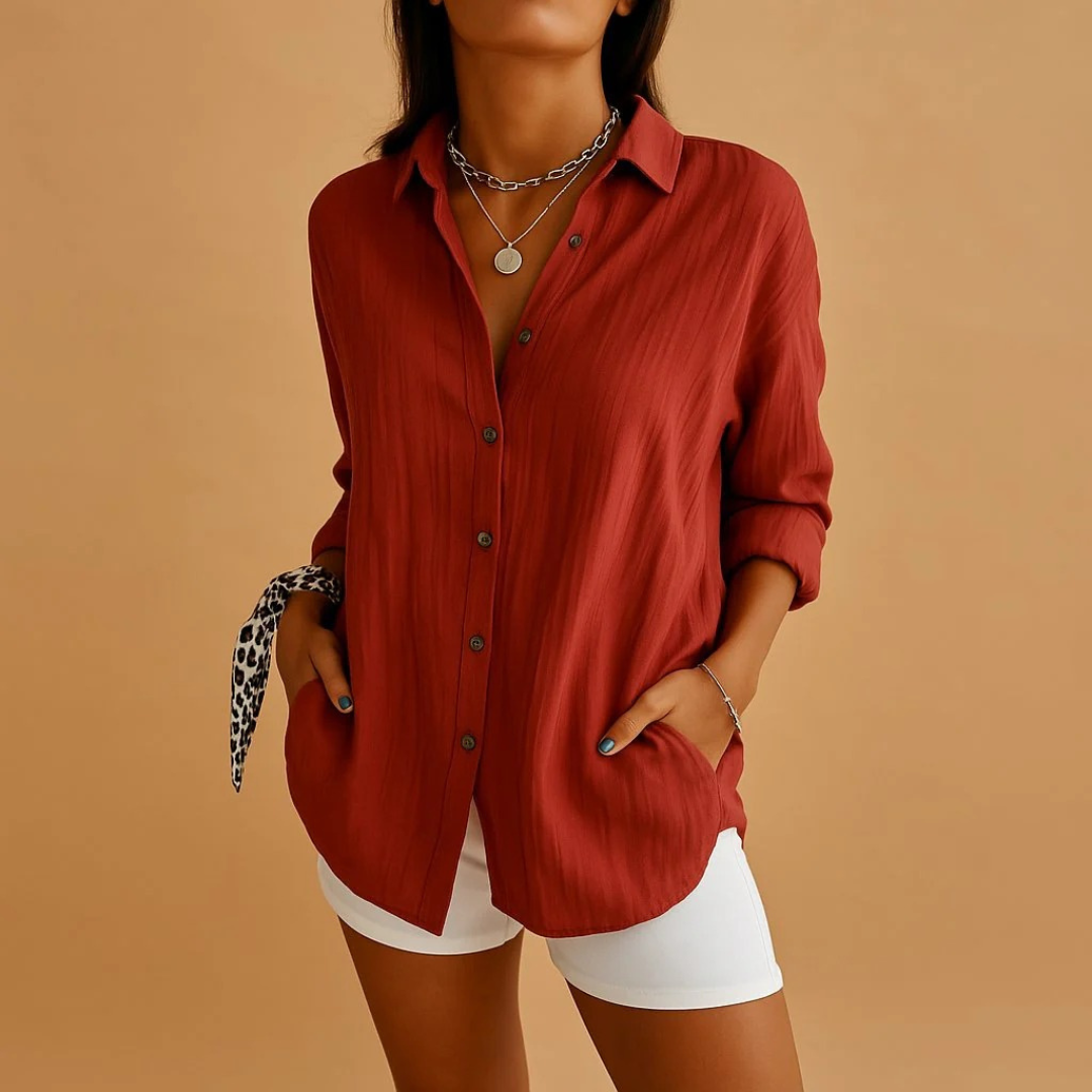 Women's Linen-Look Relaxed Shirt Blouse