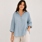 Women's Linen-Look Relaxed Shirt Blouse
