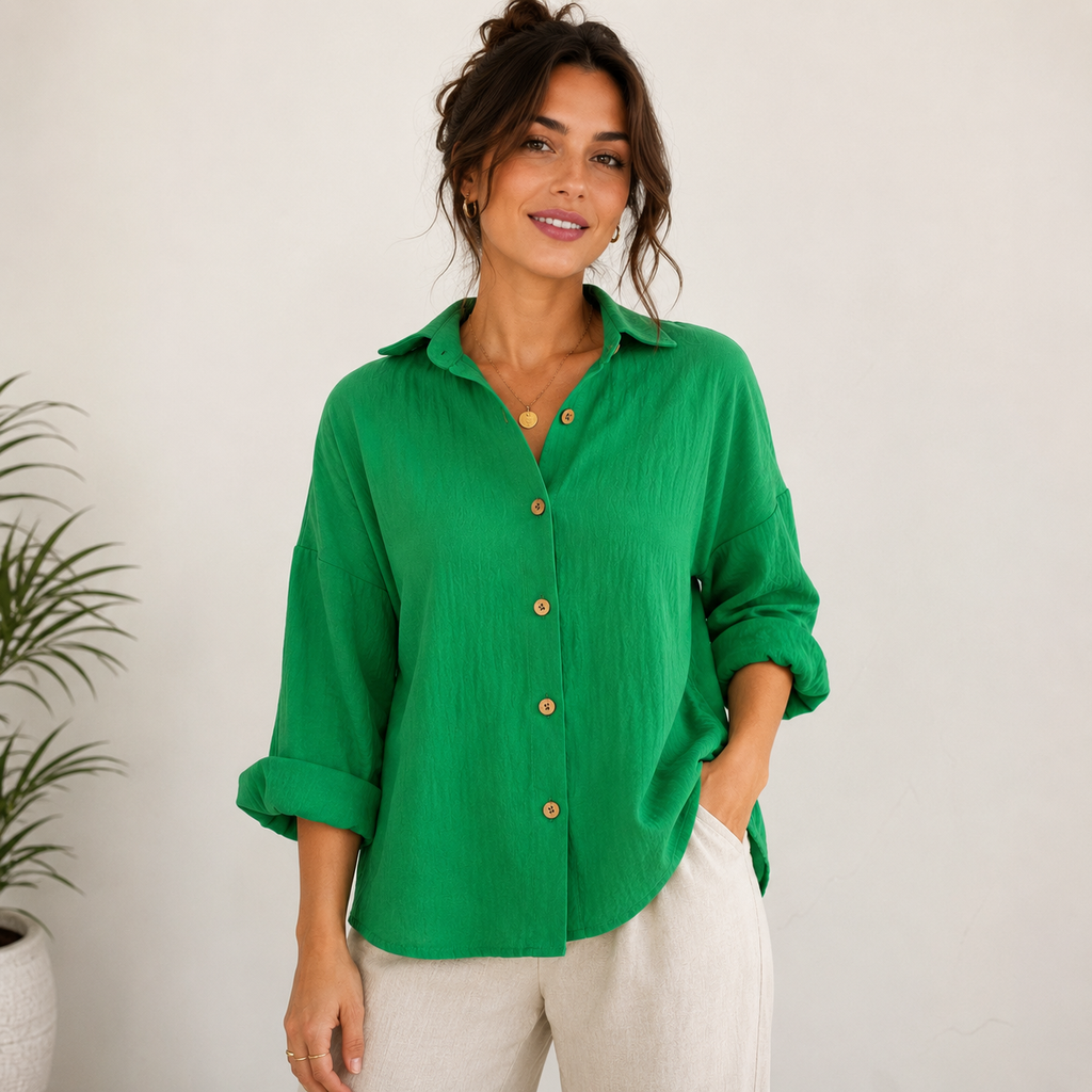 Women's Linen-Look Relaxed Shirt Blouse