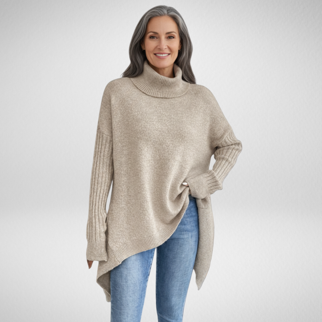 Women's Asymmetric-Hem Roll Neck Jumper