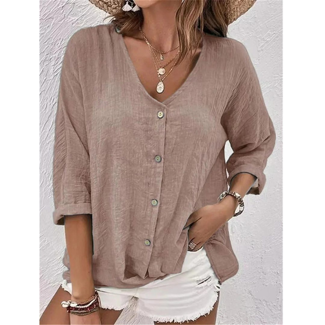 Women's Button-Front V-Neck Blouse