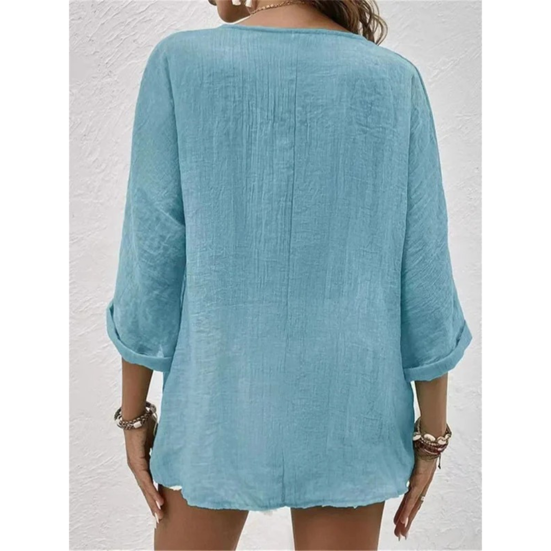Women's Button-Front V-Neck Blouse