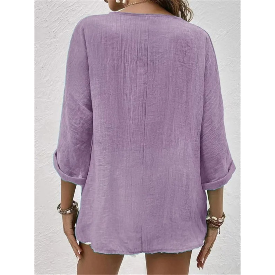 Women's Button-Front V-Neck Blouse