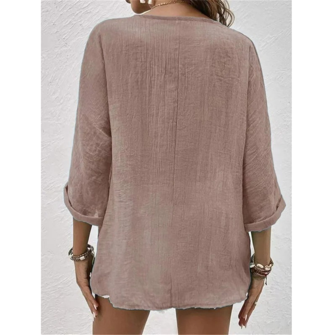 Women's Button-Front V-Neck Blouse