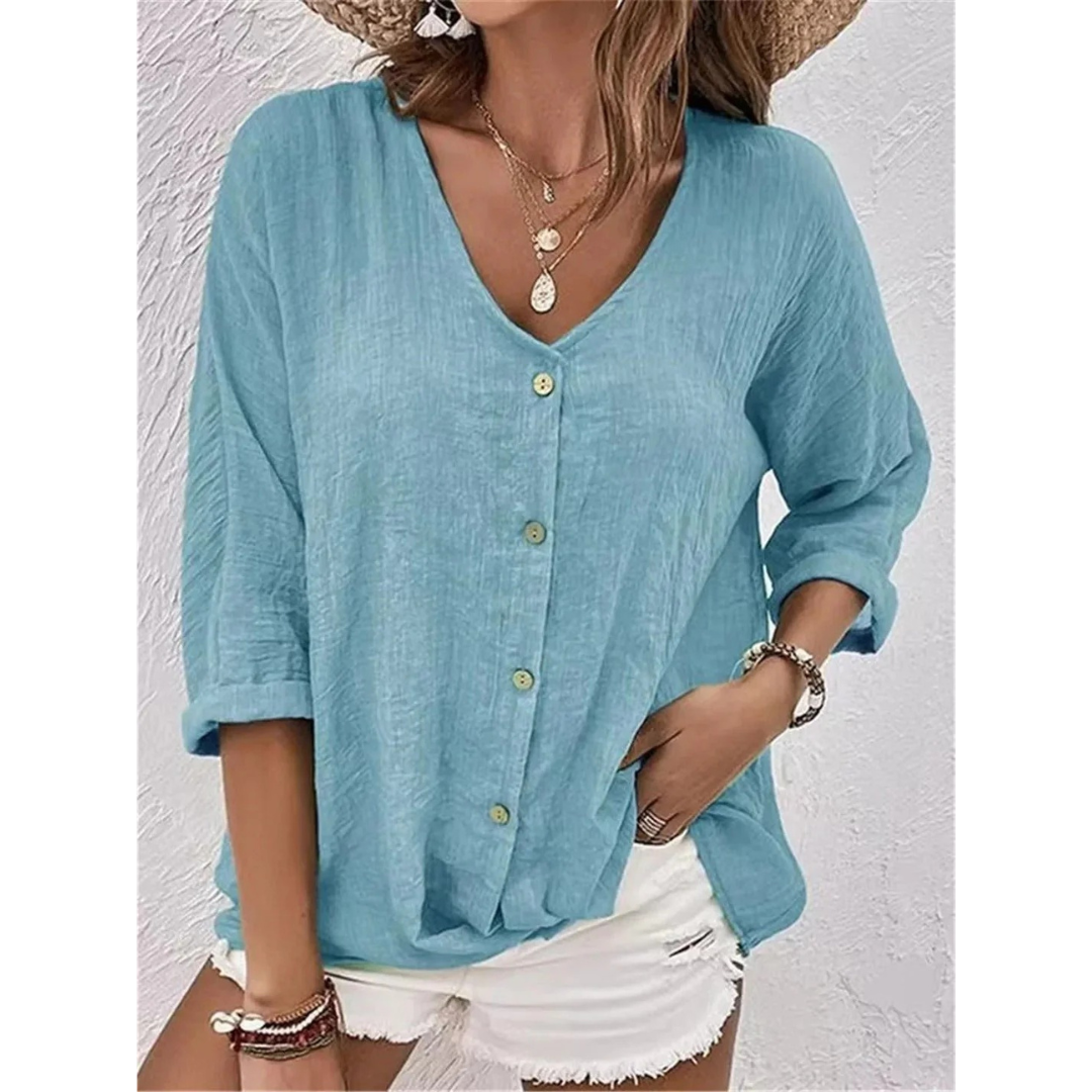 Women's Button-Front V-Neck Blouse
