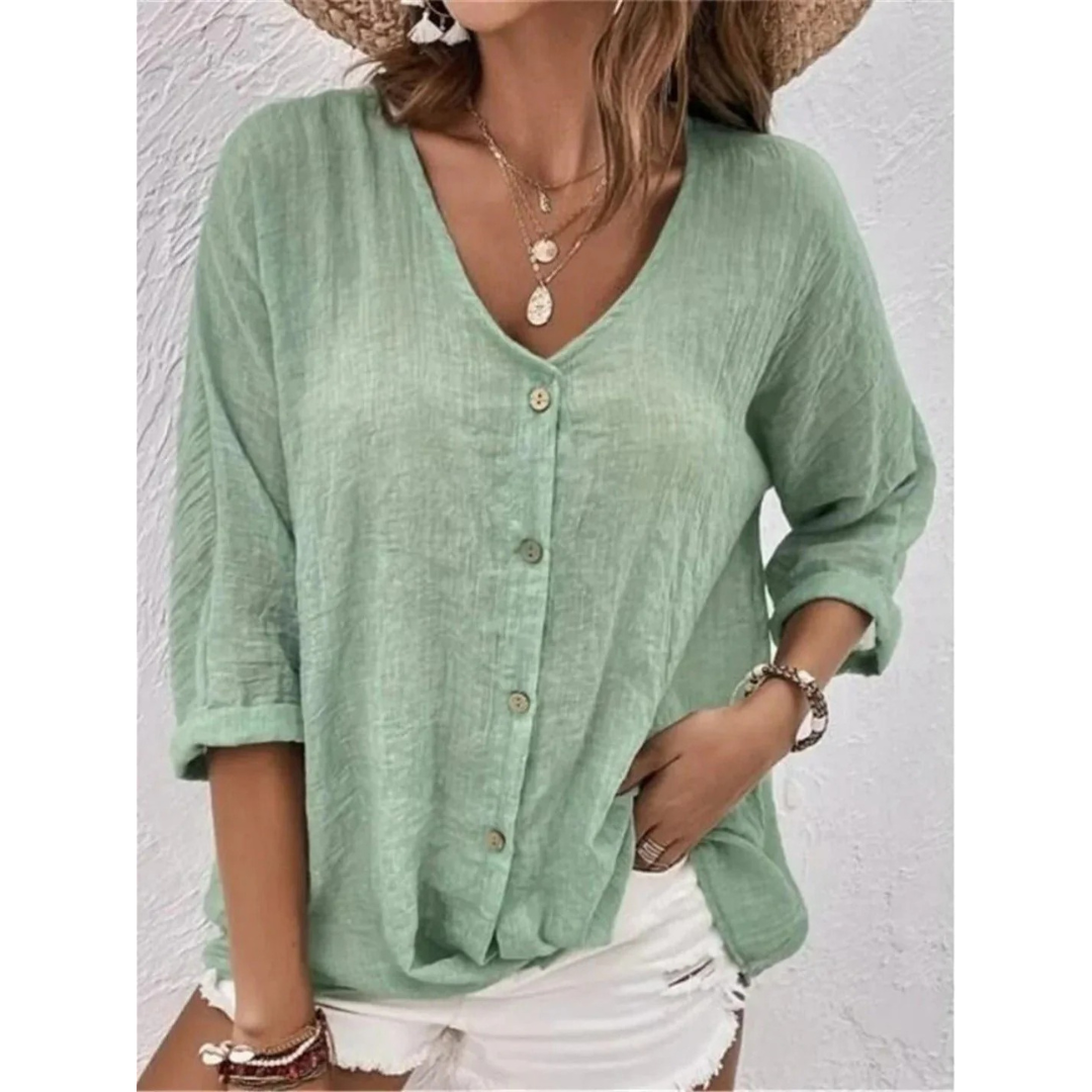 Women's Button-Front V-Neck Blouse