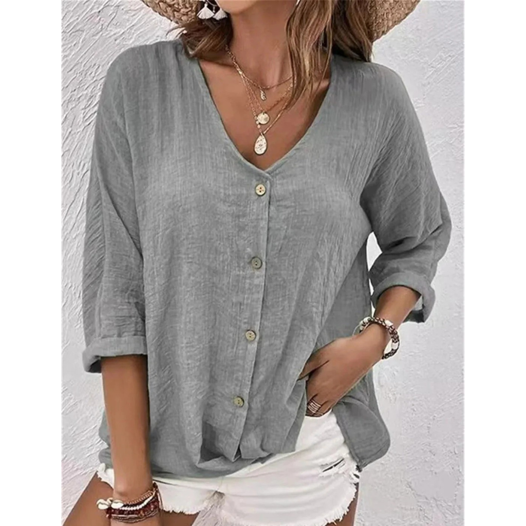 Women's Button-Front V-Neck Blouse