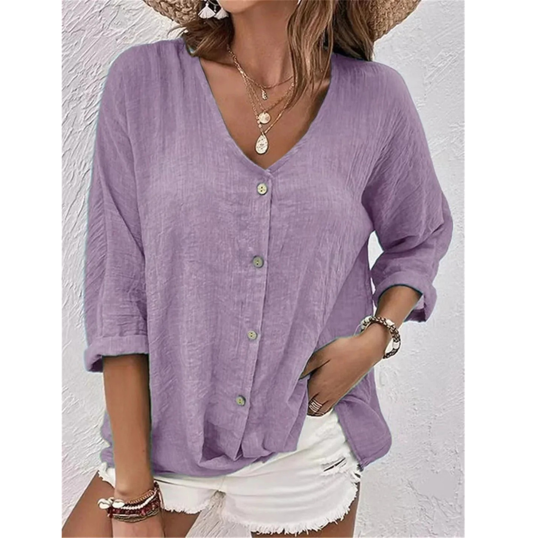 Women's Button-Front V-Neck Blouse
