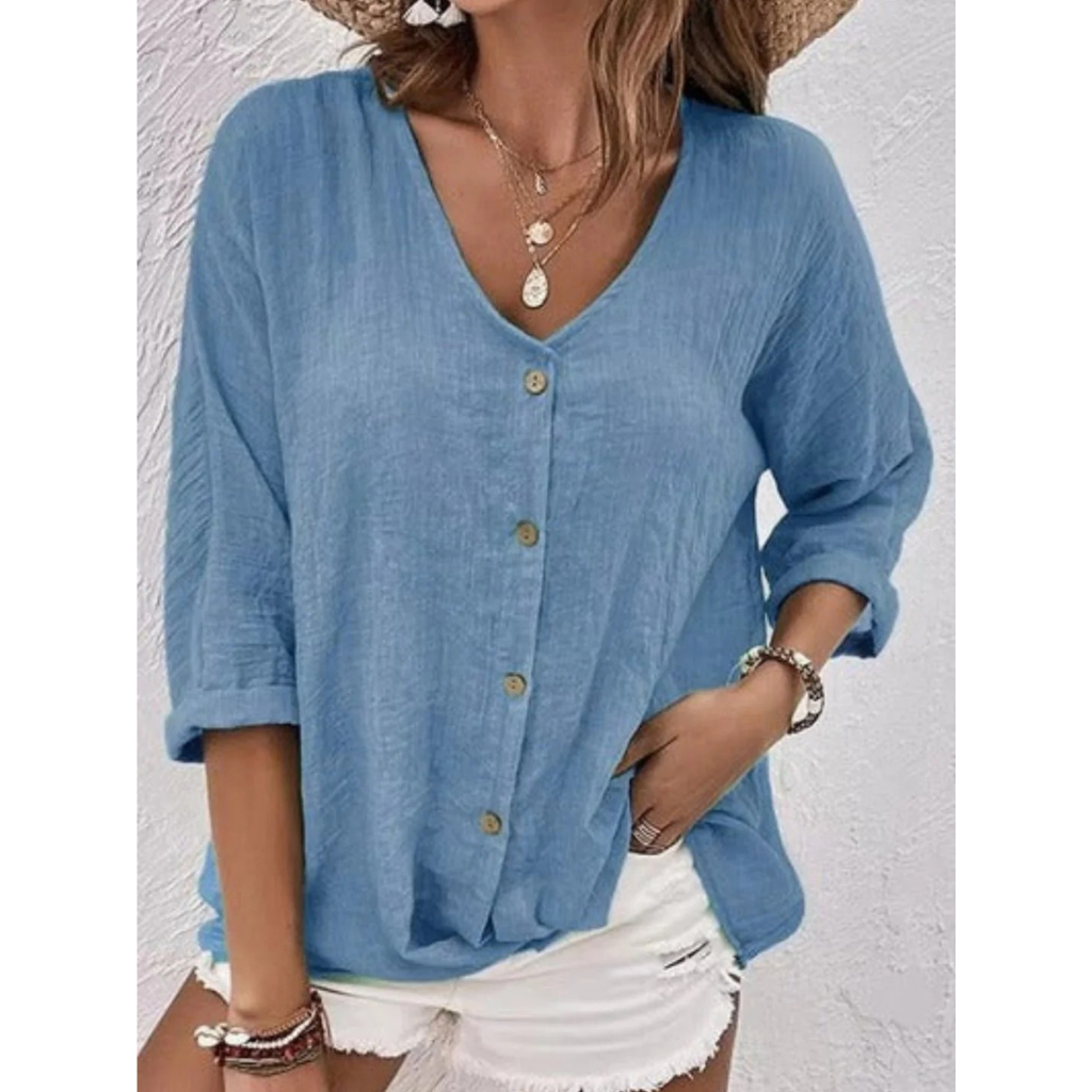 Women's Button-Front V-Neck Blouse