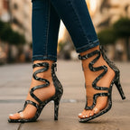Women's Snake Print Strappy Stiletto Heels