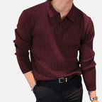 Men's Ribbed Collared Long Sleeve Polo