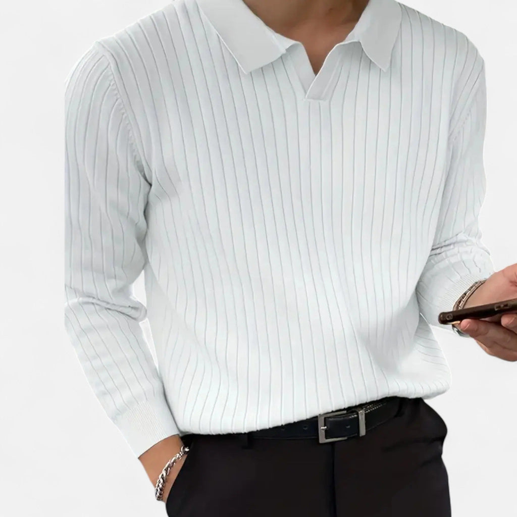 Men's Ribbed Collared Long Sleeve Polo