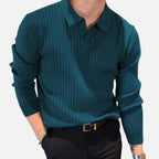 Men's Ribbed Collared Long Sleeve Polo