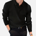 Men's Ribbed Collared Long Sleeve Polo