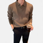 Men's Ribbed Collared Long Sleeve Polo