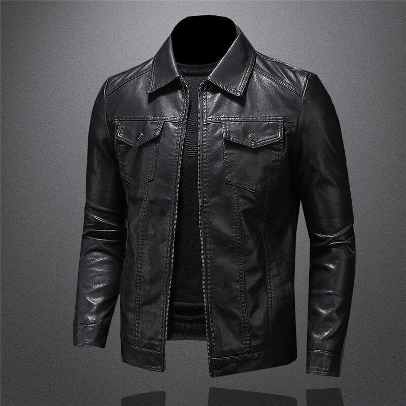 Men's Vegan Leather Collared Jacket