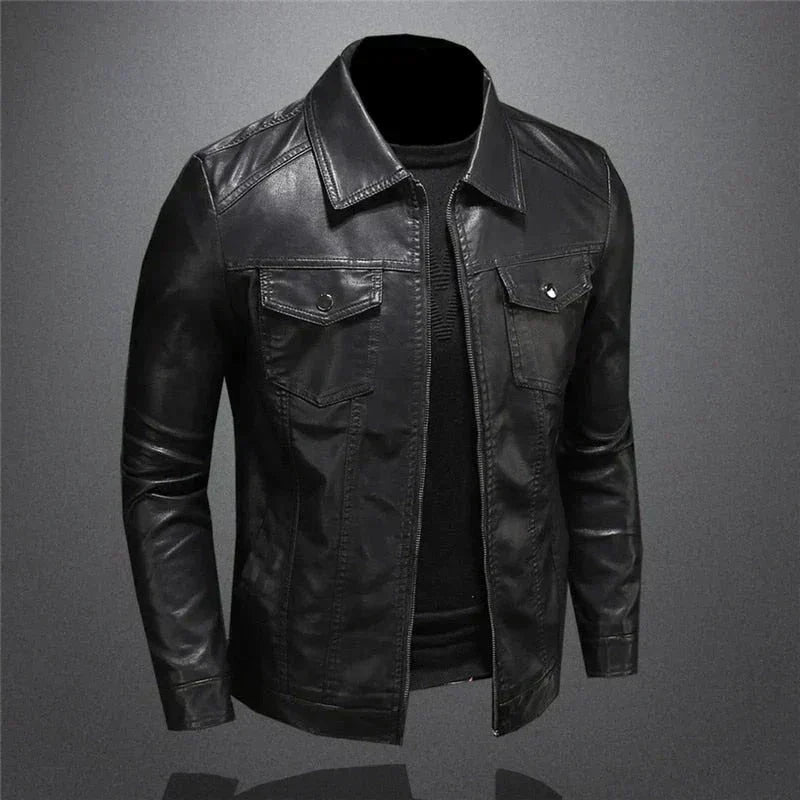 Men's Vegan Leather Collared Jacket